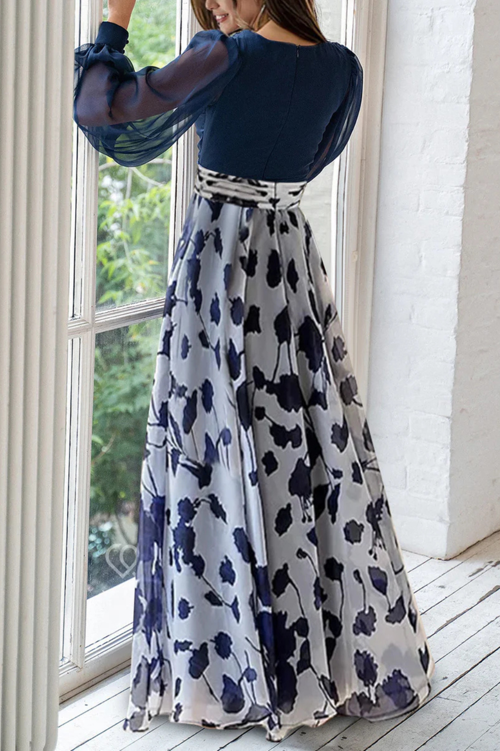Abendkleider Damen Lang | Kleider Damen Blumenprint Ballonärmel | Maxikleid Hochzeitsgast V-Ausschnitt
