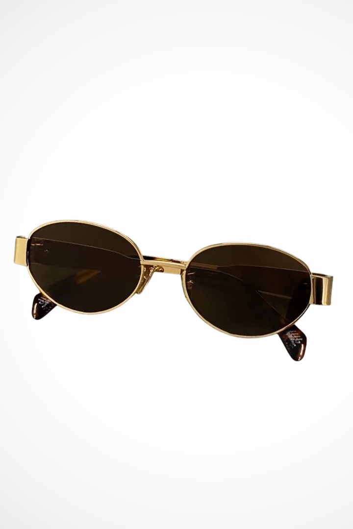 Sonnenbrille Damen Oval Metall | Schlank Dünn Getönt | Minimalistisch Sommer Eleganz