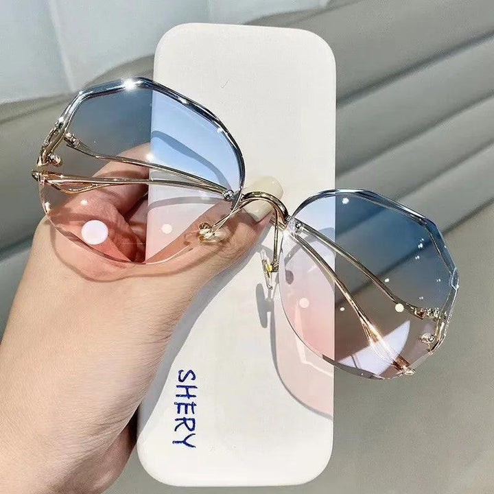 Sonnenbrille Damen Randlos Schmetterling | Verlauf Gold UV400 | Übergross Elegant Sommer