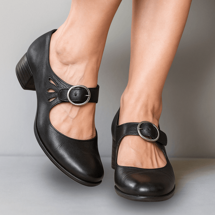 Mary Jane Schuhe Damen Schwarz | Pumps Damen Blockabsatz Schnalle | Sommerschuhe Damen Bequem Vegan