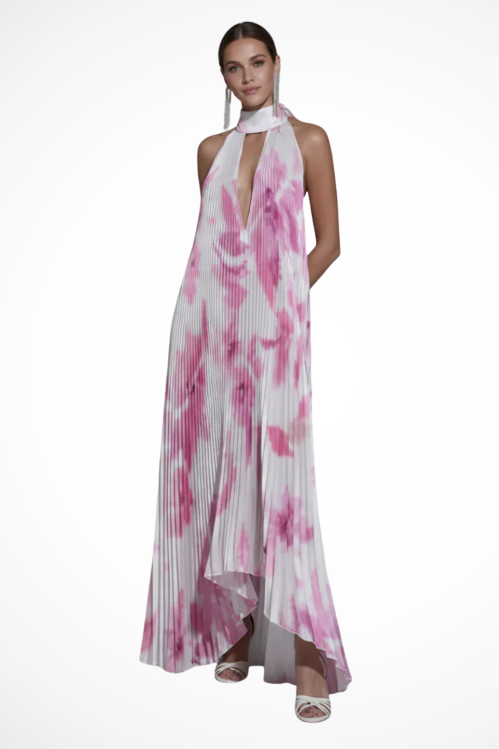 Maxikleid Damen Halter Bunt | Gefaltet Schlüsselloch Print | Hochzeitsgast Kleid Sommer