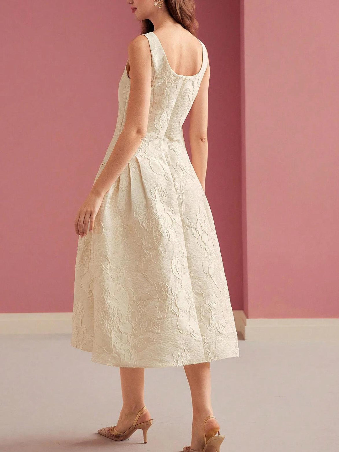 Kleid A Linie Damen Midi | Jacquard Kleid Damen Blumen | Hochzeitsgast Kleid Damen Festlich