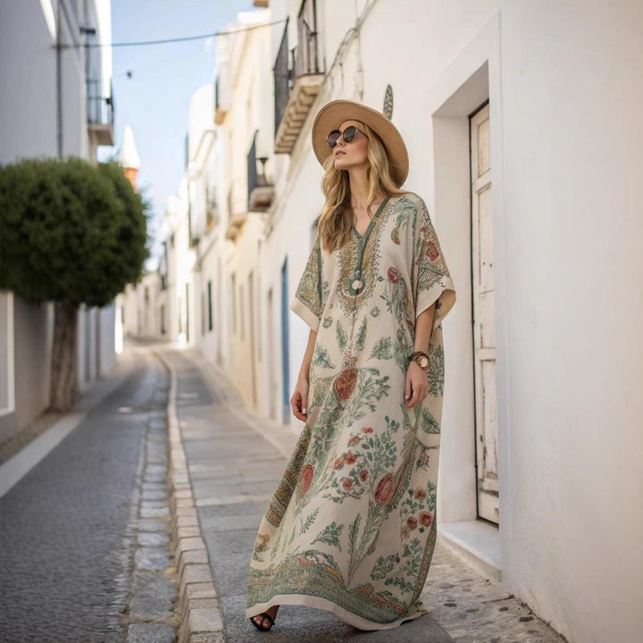 Strandkleid Damen Maxi Kaftan | Maxikleid Sommer V-Ausschnitt Boho | Sommerkleider Damen Übergross