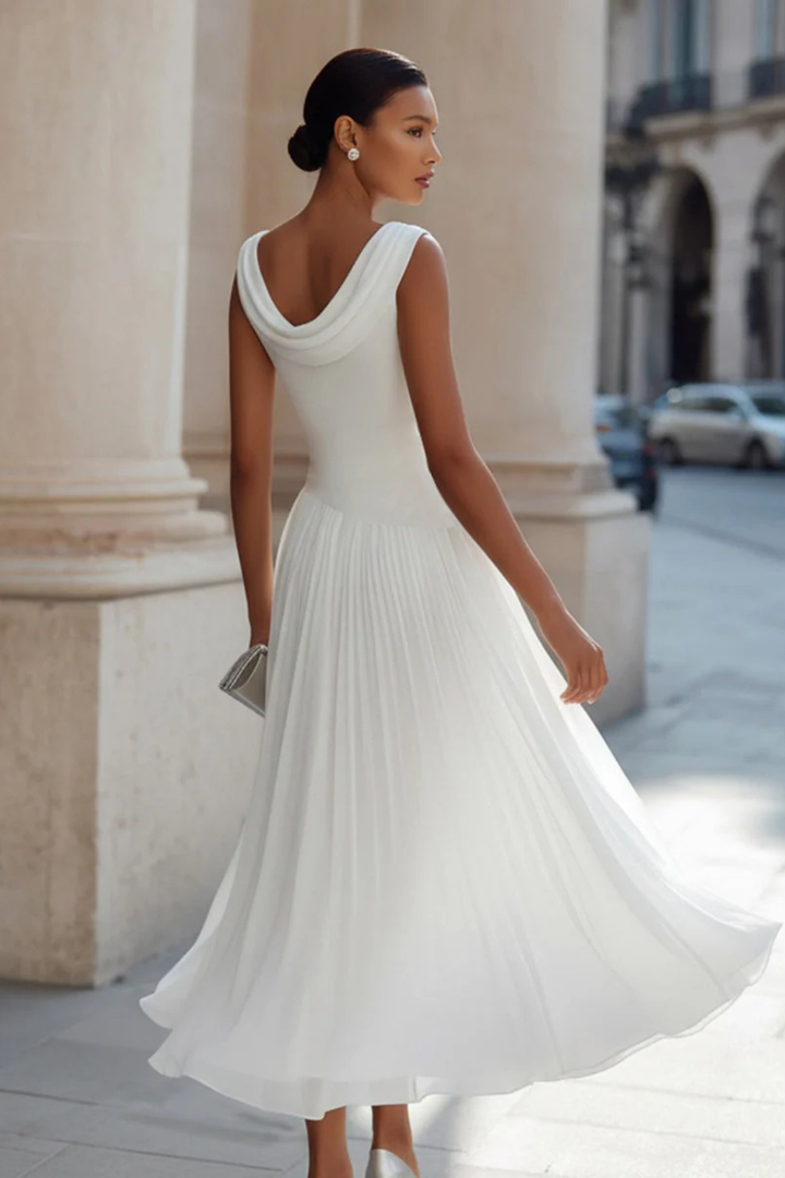 Festliche Kleider Damen Midi | Ärmellos Kleid Damen Plissee | Elegantes Midikleid Hochzeitsgast