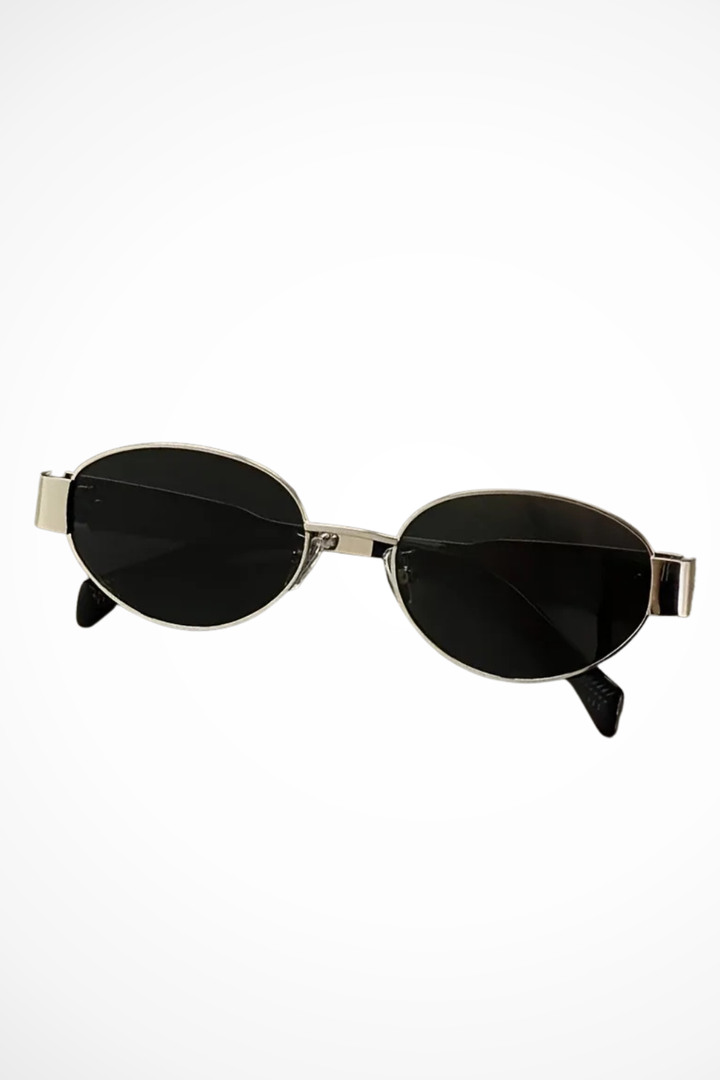 Sonnenbrille Damen Oval Metall | Schlank Dünn Getönt | Minimalistisch Sommer Eleganz