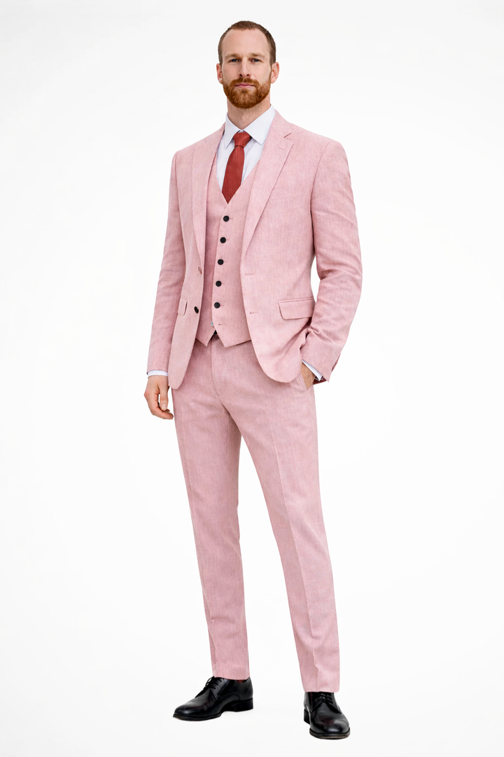 Herren Anzug Dreiteiler Leinen | Blazer Weste Hose Hochzeit | Hochzeitsanzug Hellblau Elegant