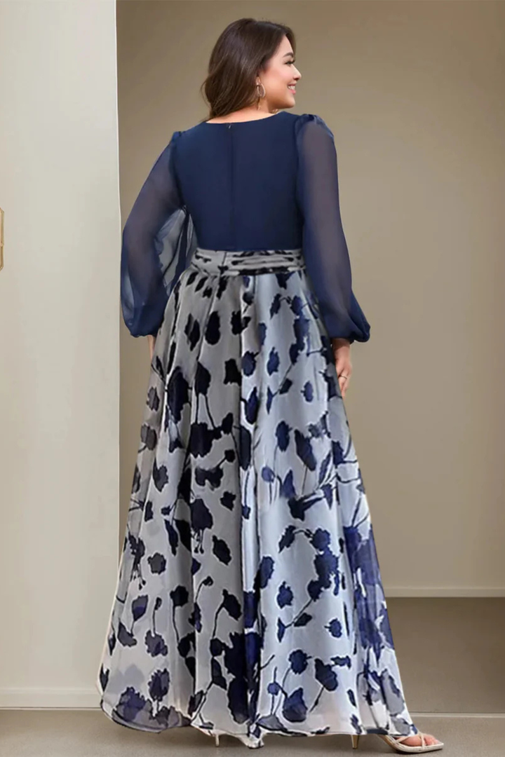 Abendkleider Damen Lang | Kleider Damen Blumenprint Ballonärmel | Maxikleid Hochzeitsgast V-Ausschnitt