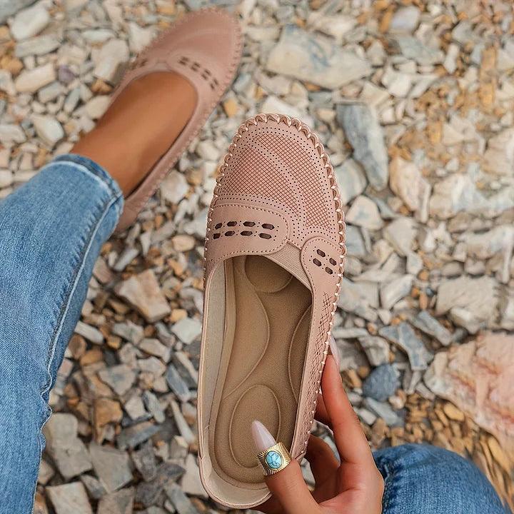Slipper Damen Cutout | Flache Ballerinas Bequem | Sommerschuhe Ergonomisch Leicht