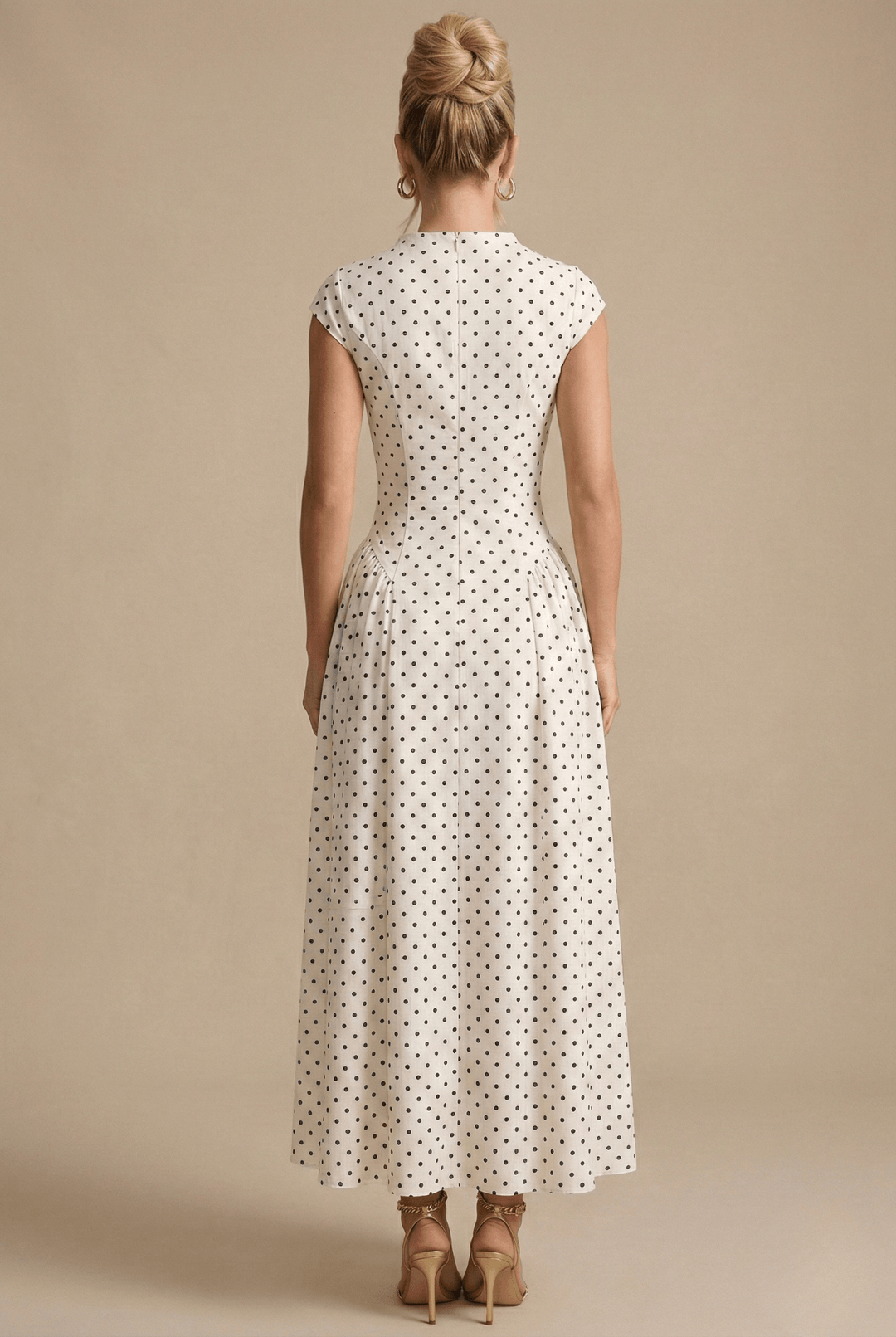 Punktekleid Damen Maxi | Maxikleid Damen Capärmel Stehkragen | Hochzeitsgast Kleid Damen Plissiert