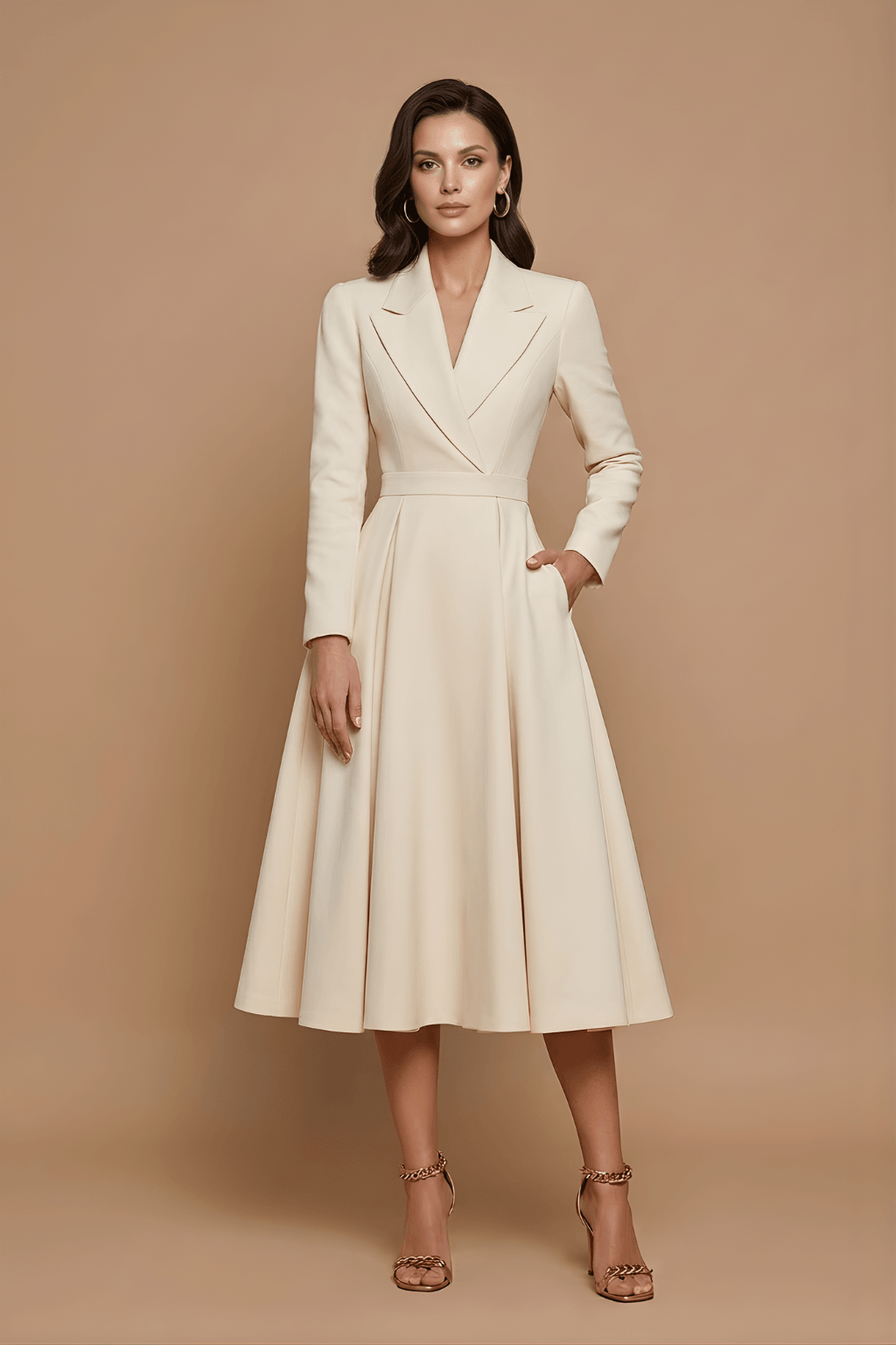 Wickelkleid Damen Midi | Plisseerock Kleid Langarm Taschen | Elegantes Kleid Damen A-Linie