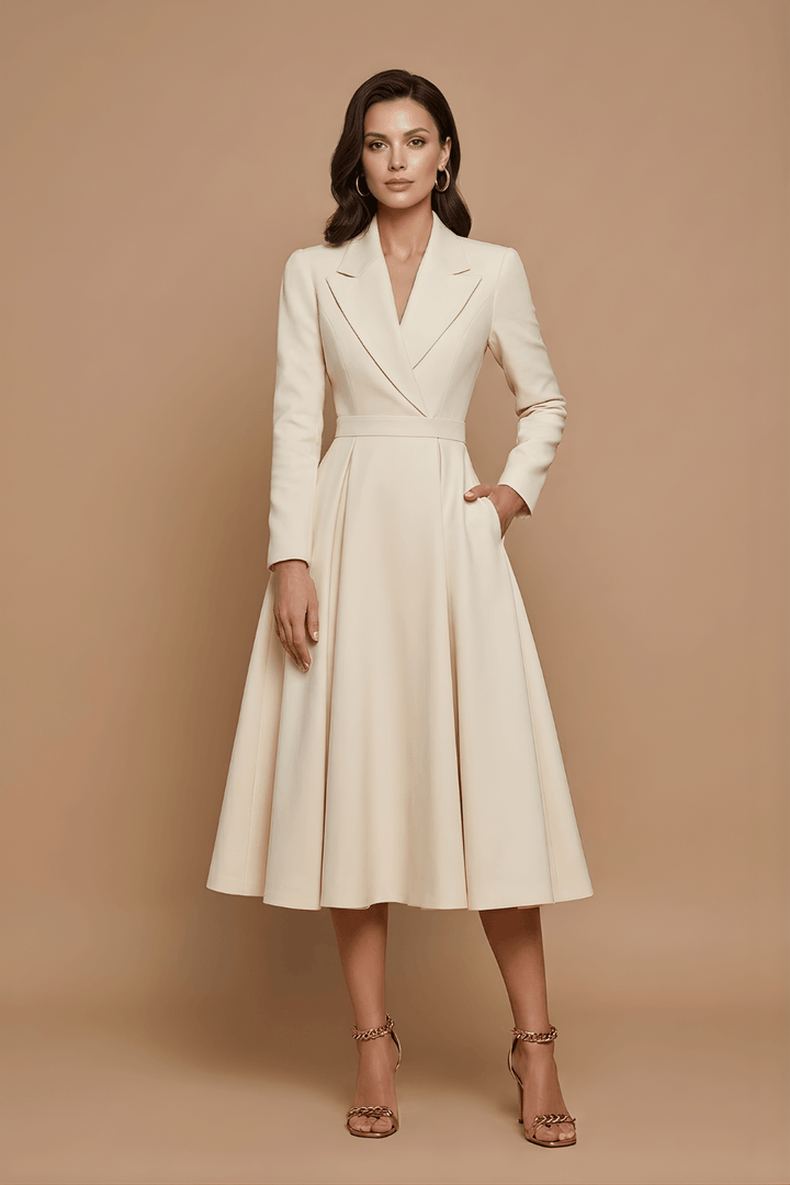 Wickelkleid Damen Midi | Plisseerock Kleid Langarm Taschen | Elegantes Kleid Damen A-Linie