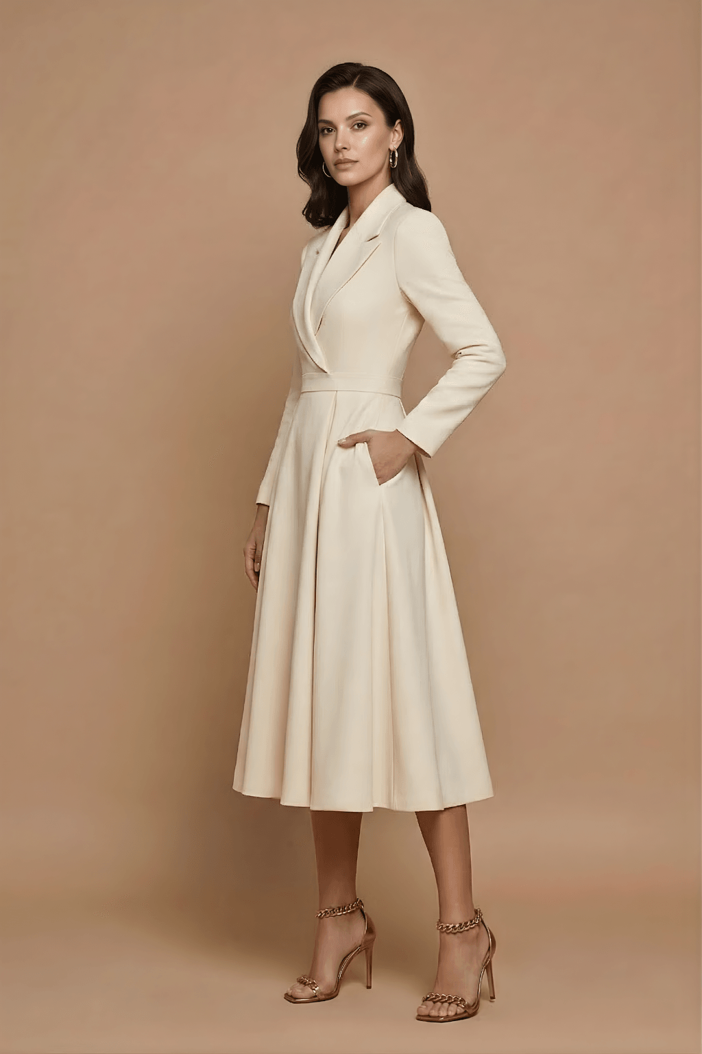Wickelkleid Damen Midi | Plisseerock Kleid Langarm Taschen | Elegantes Kleid Damen A-Linie