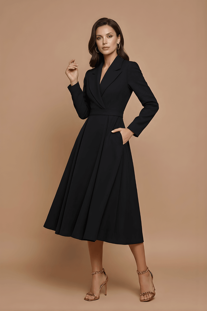 Wickelkleid Damen Midi | Plisseerock Kleid Langarm Taschen | Elegantes Kleid Damen A-Linie