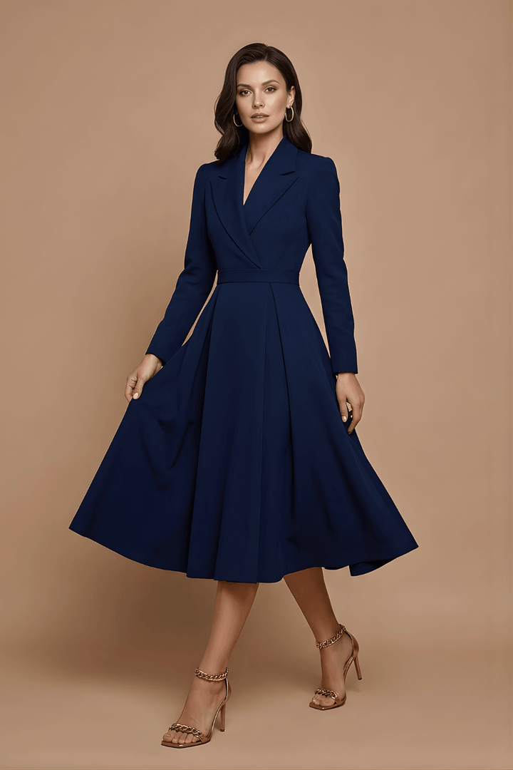 Wickelkleid Damen Midi | Plisseerock Kleid Langarm Taschen | Elegantes Kleid Damen A-Linie
