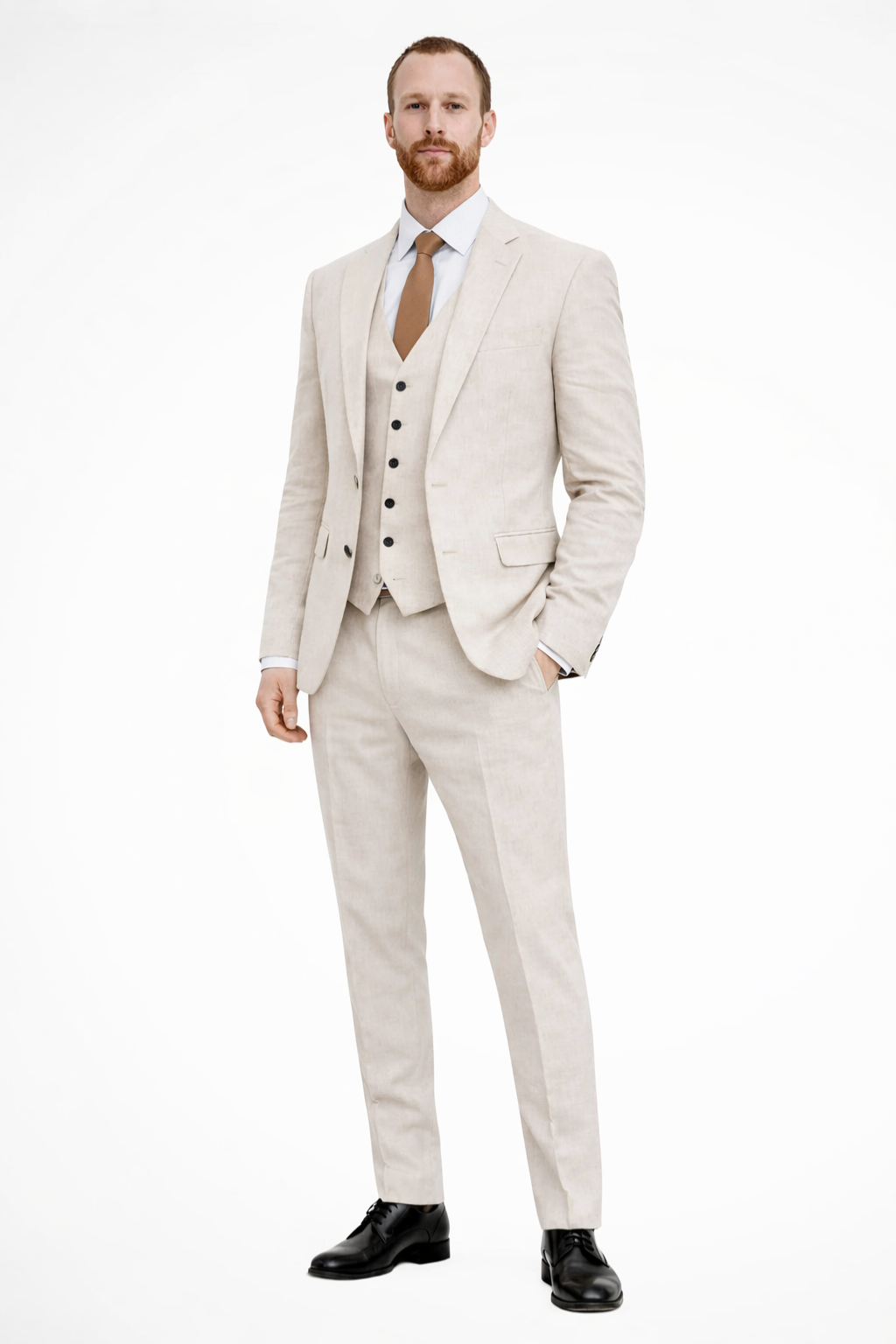 Herren Anzug Dreiteiler Leinen | Blazer Weste Hose Hochzeit | Hochzeitsanzug Hellblau Elegant
