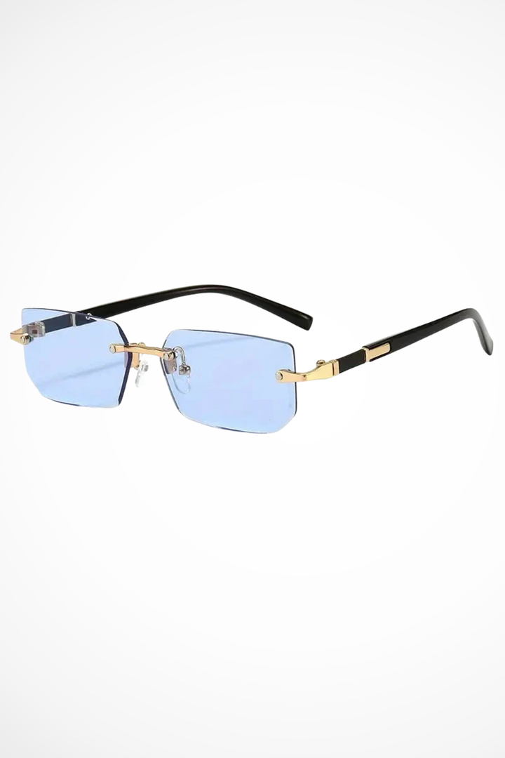 Rahmenlose Sonnenbrille Damen | Rechteckige Sonnenbrille Metall | UV Schutz Brille Damen Schlank