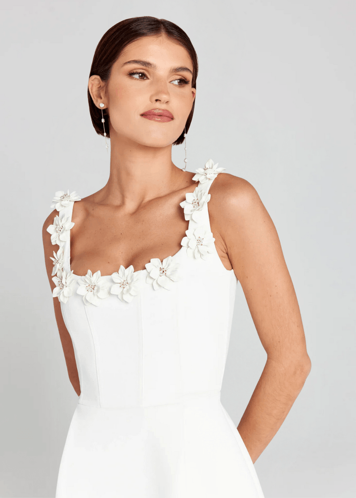 Minikleid Damen Blumen Applikation | Festliches Kleid Damen Träger Ausgestellt | Partykleid Damen Strukturiert
