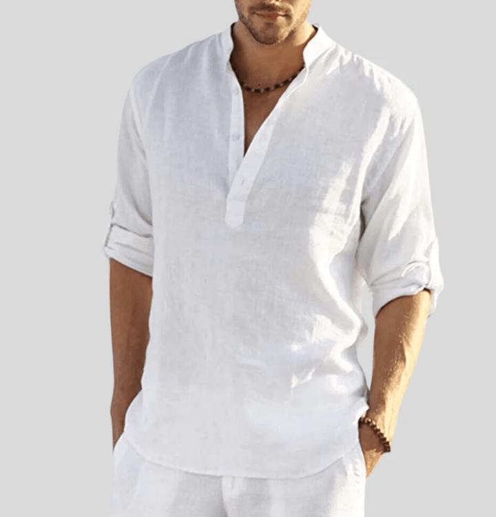Hemd Herren Stehkragen Halbknopf | Männer Sommerhemd Langarm | Casual Knopfhemd Vielfarbig