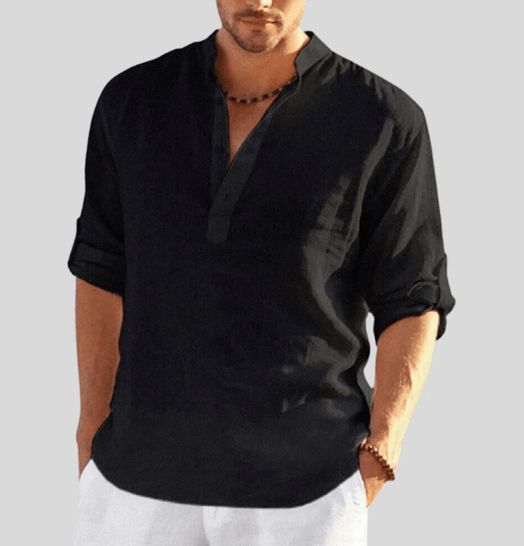 Hemd Herren Stehkragen Halbknopf | Männer Sommerhemd Langarm | Casual Knopfhemd Vielfarbig