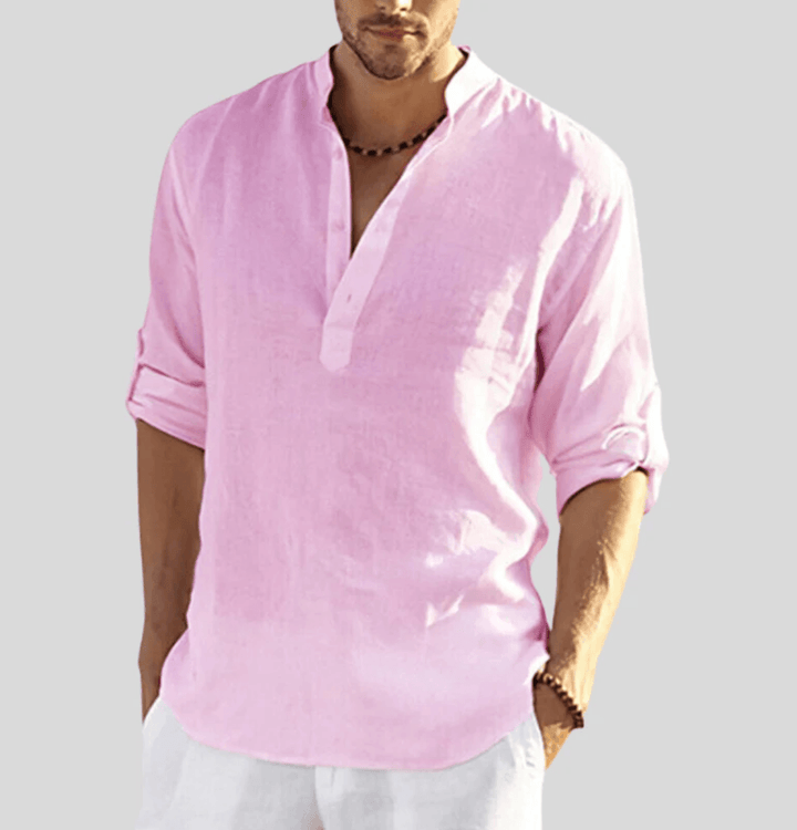 Hemd Herren Stehkragen Halbknopf | Männer Sommerhemd Langarm | Casual Knopfhemd Vielfarbig