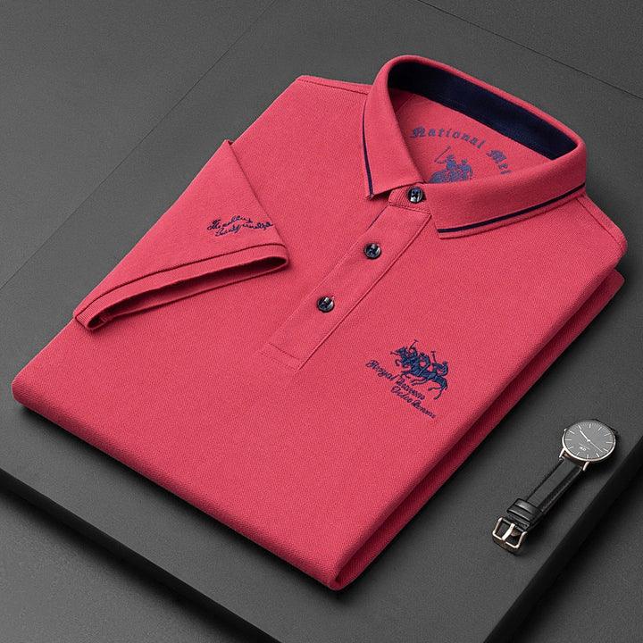 Strickpolo Herren Kontrastbesatz | Männer Poloshirt Logo | Edles Polohemd Kurzarm Modern