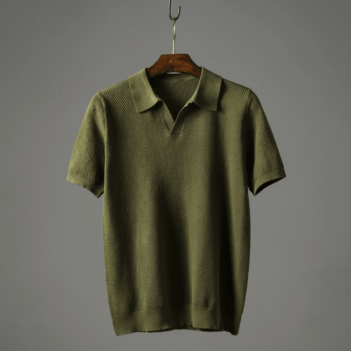Poloshirt Herren Strick V-Ausschnitt | Johnny Kragen Waffelmuster | Sommerpolo Smart Casual