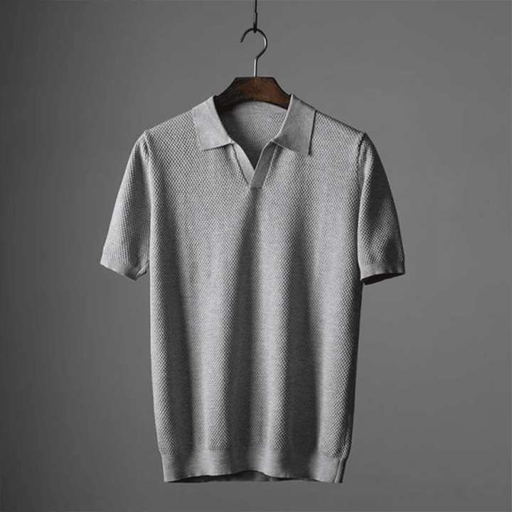 Poloshirt Herren Strick V-Ausschnitt | Johnny Kragen Waffelmuster | Sommerpolo Smart Casual