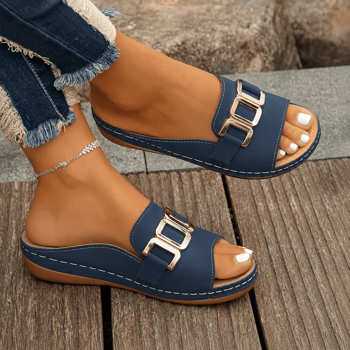 Sandalen mit Schnalle Damen | Komfort Sommerschuhe mit Fussbett | Schlappen Damen Elegant