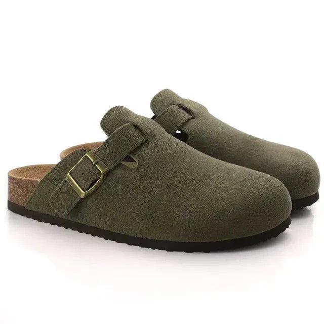 Clogs Herren Wildleder | Pantoletten mit Schnalle | Hausschuhe Herren Bequem