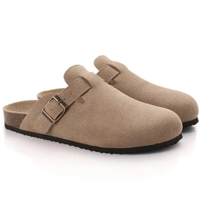 Clogs Herren Wildleder | Pantoletten mit Schnalle | Hausschuhe Herren Bequem