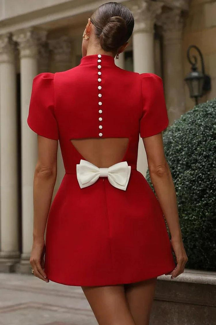Minikleid Damen Puffärmel | Tailliert Elegant Strukturiert | Partykleid Schick Abend