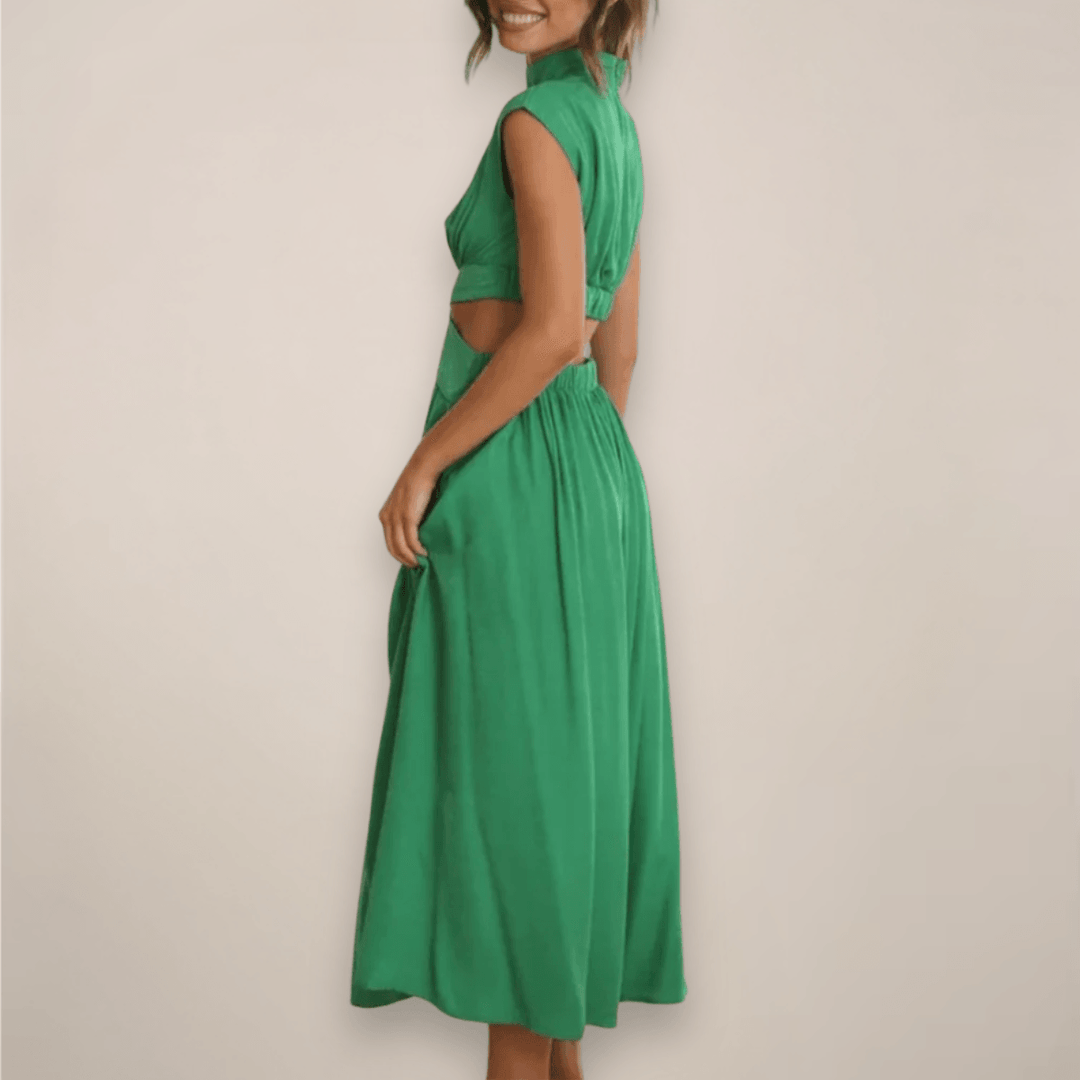 Maxikleid Damen Rollkragen | Cap Ärmel Cut Out Taille | Sommerkleid Elegant Vielseitig