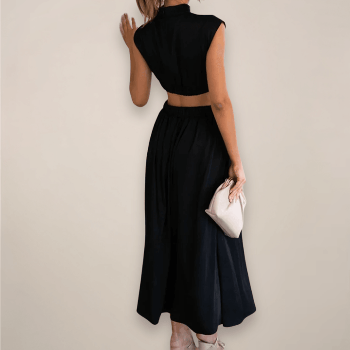 Maxikleid Damen Rollkragen | Cap Ärmel Cut Out Taille | Sommerkleid Elegant Vielseitig