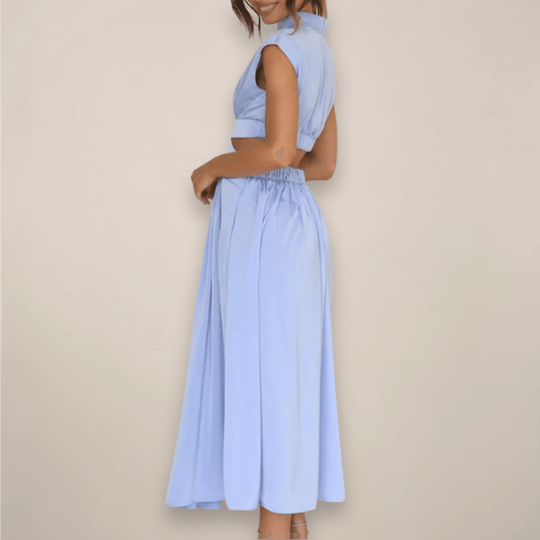 Maxikleid Damen Rollkragen | Cap Ärmel Cut Out Taille | Sommerkleid Elegant Vielseitig
