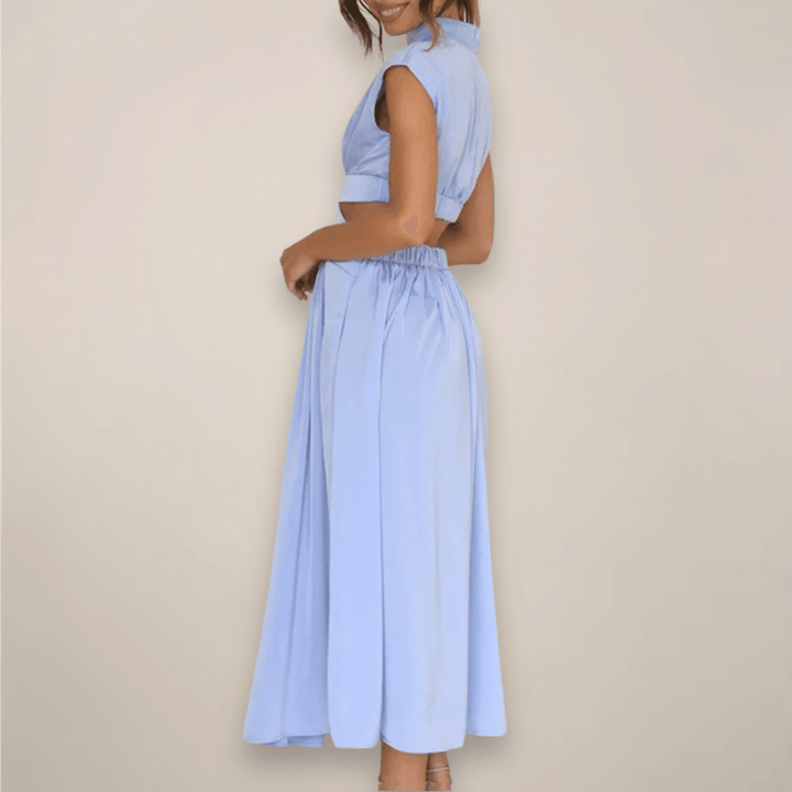 Maxikleid Damen Rollkragen | Cap Ärmel Cut Out Taille | Sommerkleid Elegant Vielseitig