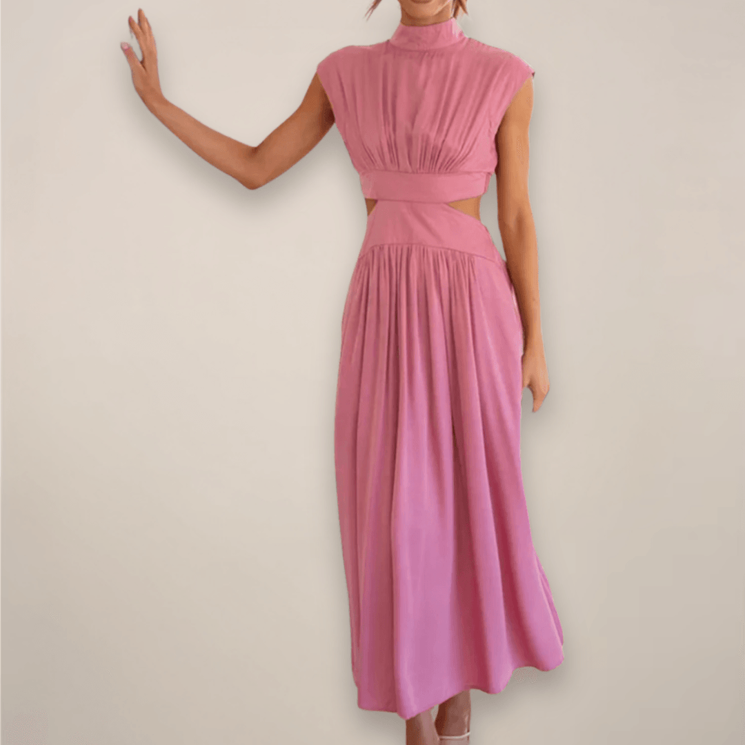 Maxikleid Damen Rollkragen | Cap Ärmel Cut Out Taille | Sommerkleid Elegant Vielseitig