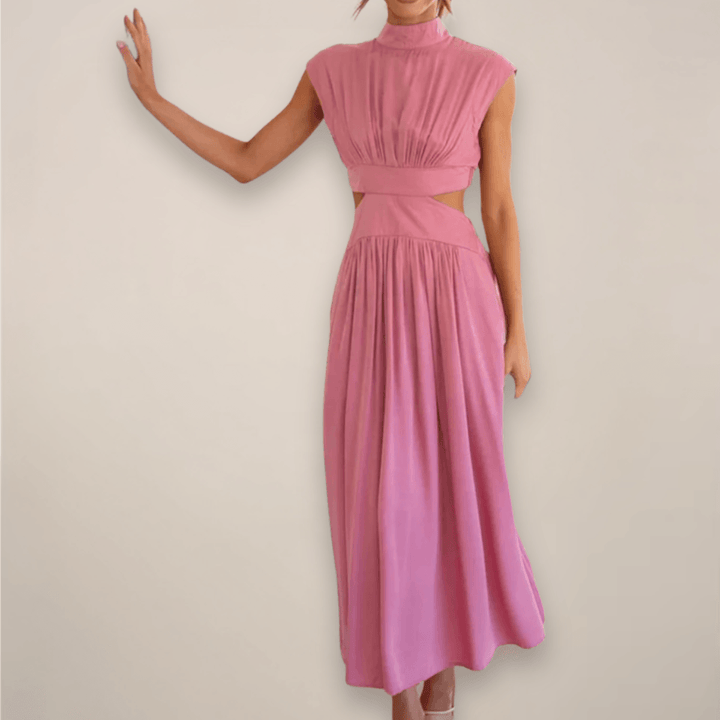 Maxikleid Damen Rollkragen | Cap Ärmel Cut Out Taille | Sommerkleid Elegant Vielseitig