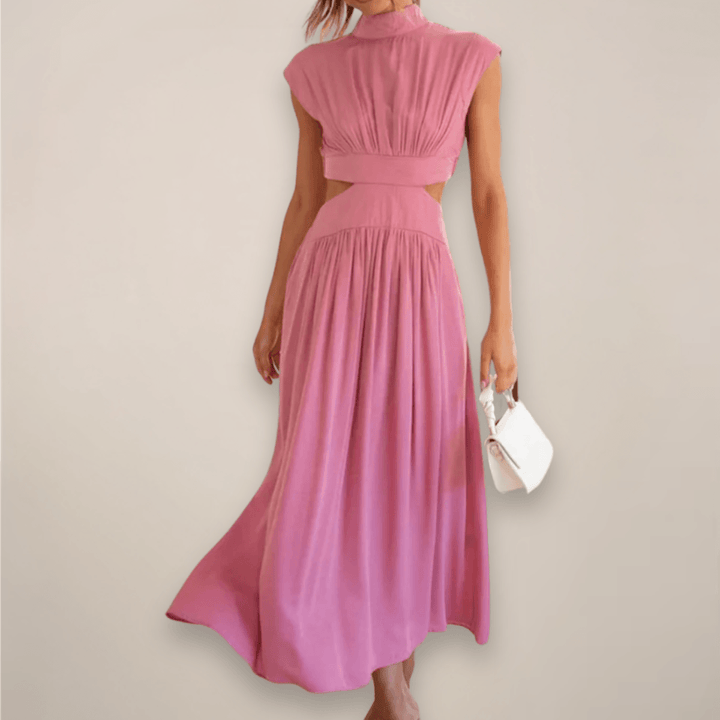 Maxikleid Damen Rollkragen | Cap Ärmel Cut Out Taille | Sommerkleid Elegant Vielseitig