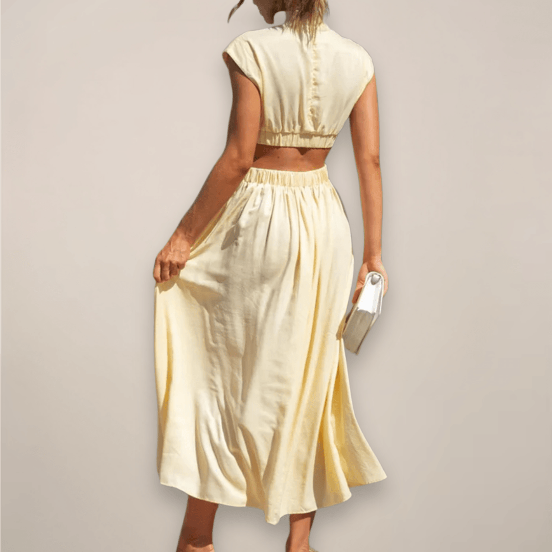 Maxikleid Damen Rollkragen | Cap Ärmel Cut Out Taille | Sommerkleid Elegant Vielseitig