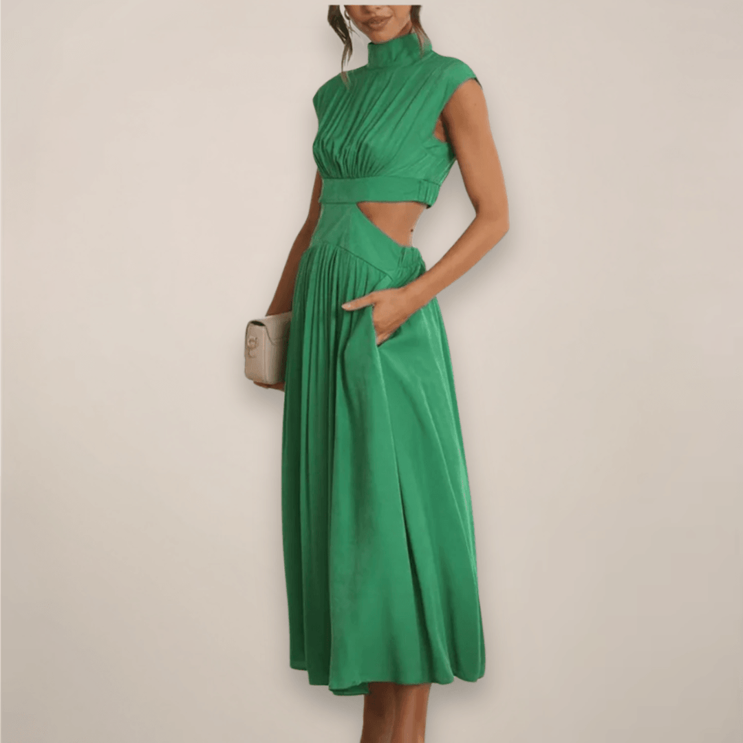 Maxikleid Damen Rollkragen | Cap Ärmel Cut Out Taille | Sommerkleid Elegant Vielseitig