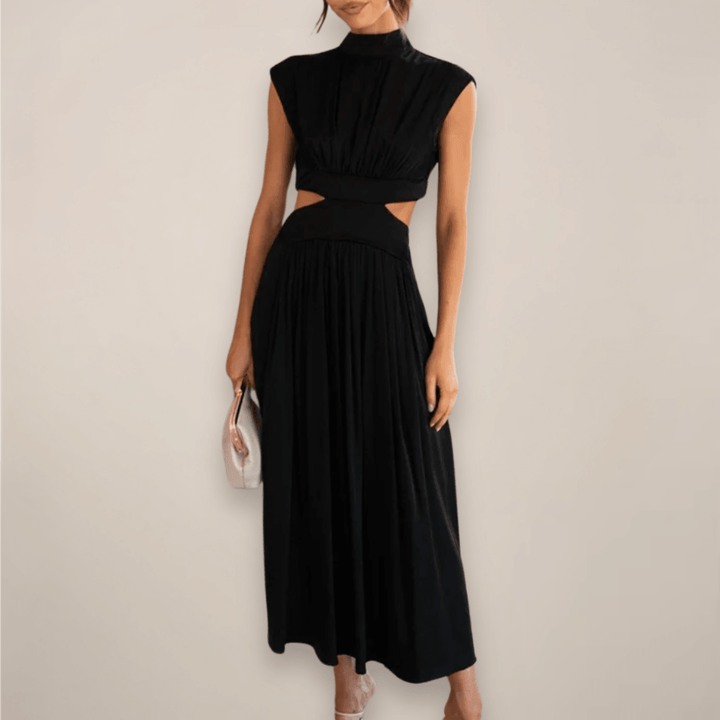 Maxikleid Damen Rollkragen | Cap Ärmel Cut Out Taille | Sommerkleid Elegant Vielseitig