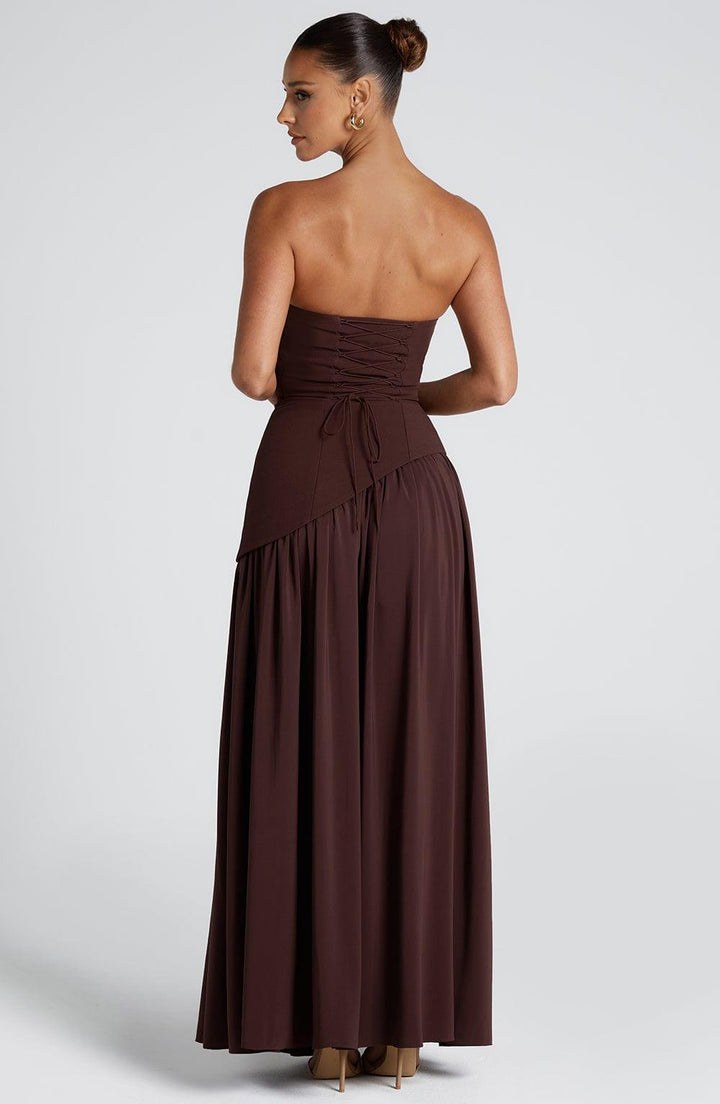 Trägerloses Kleid Damen Maxi | Asymmetrisches Kleid Damen Frontschlitz | Abendkleid Damen Lang Schnürung