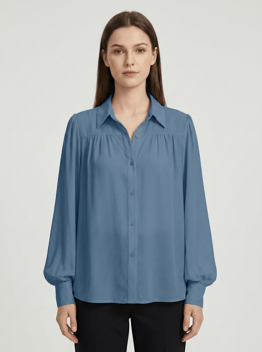 Bluse Damen Elegant Langarm | Blusen Damen Knopfleiste Rüschen | Seidenbluse Damen Volant Büro