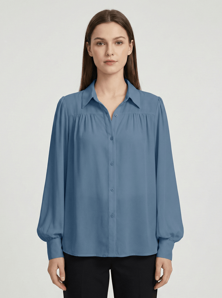 Bluse Damen Elegant Langarm | Blusen Damen Knopfleiste Rüschen | Seidenbluse Damen Volant Büro