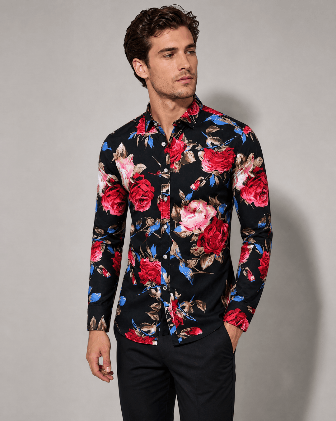 Blumenhemd Herren Langarm | Freizeithemd Männer Floral | Sommerhemd Lockere Passform