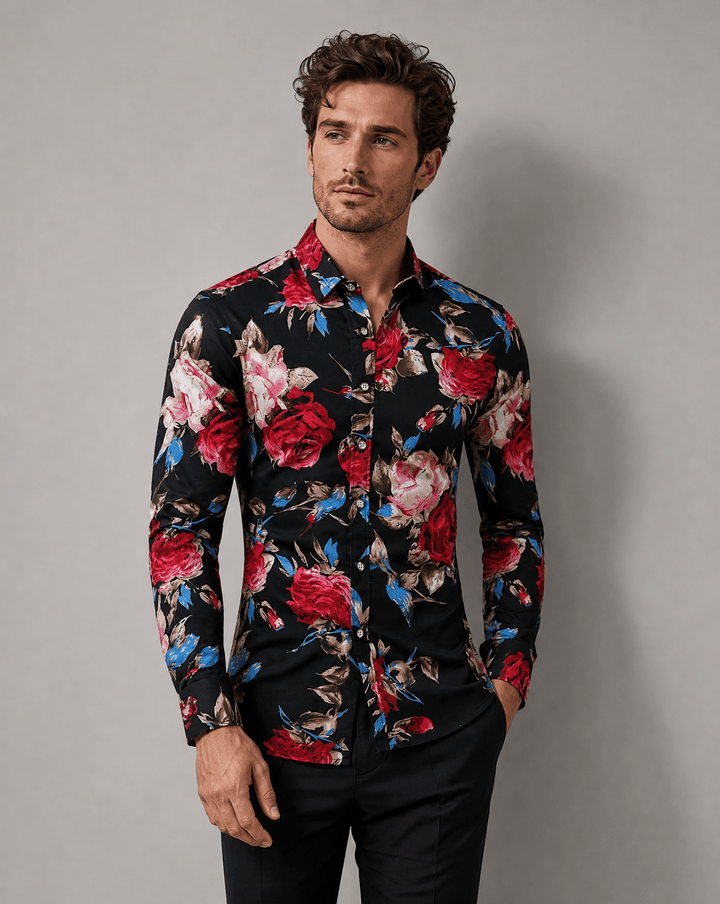 Blumenhemd Herren Langarm | Freizeithemd Männer Floral | Sommerhemd Lockere Passform
