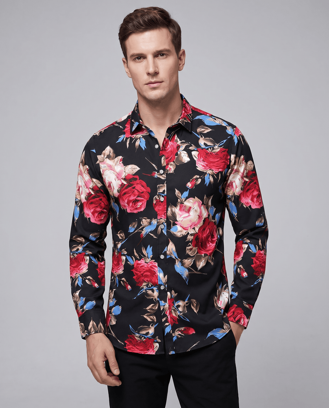 Blumenhemd Herren Langarm | Freizeithemd Männer Floral | Sommerhemd Lockere Passform