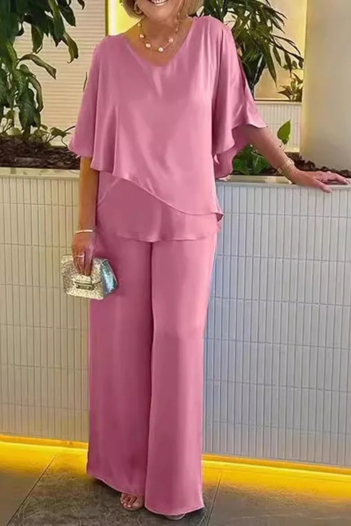 Zweiteiler Damen Elegant Weites Bein | Hosenset Damen Fledermausärmel Sommer | Damen Set Festlich Koordiniert