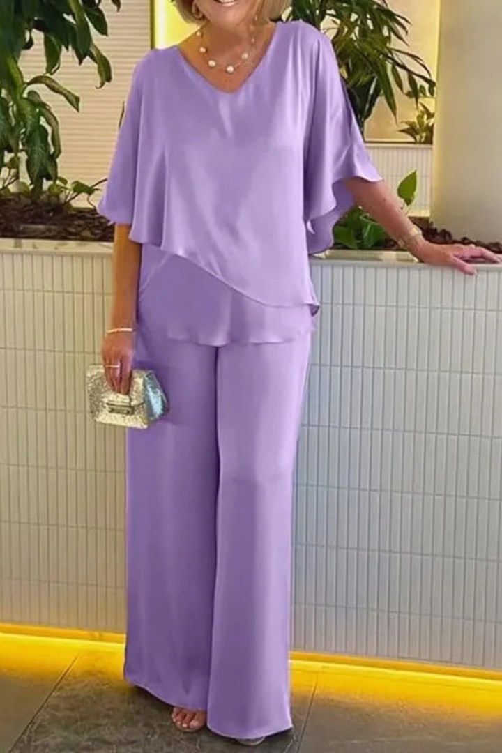 Zweiteiler Damen Elegant Weites Bein | Hosenset Damen Fledermausärmel Sommer | Damen Set Festlich Koordiniert