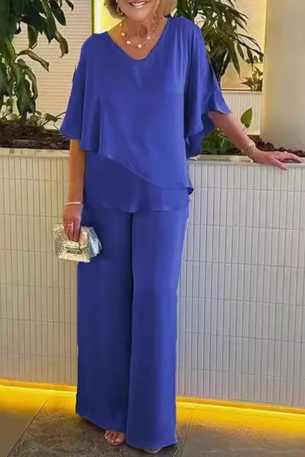 Zweiteiler Damen Elegant Weites Bein | Hosenset Damen Fledermausärmel Sommer | Damen Set Festlich Koordiniert